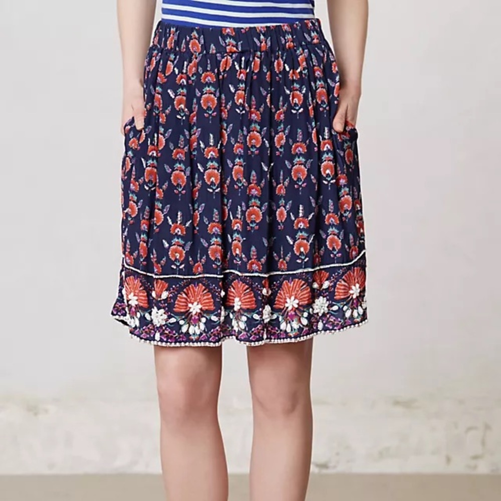 Anthropologie Maeve Adela Beaded Navy Skirt